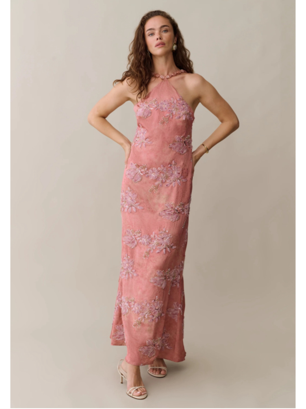 Women's o.p.t Kayda Dress Floral Embellished Halter Maxi Dress, Pink, Size 0